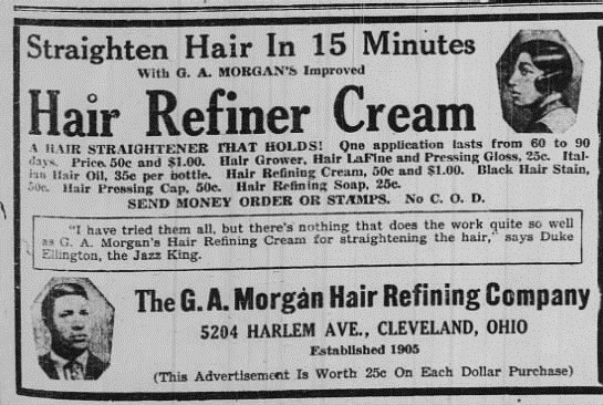 A February 1933 advertisement for G.A. Morgan’s Hair Refiner Cream. Photograph by the Pittsburgh Courier.