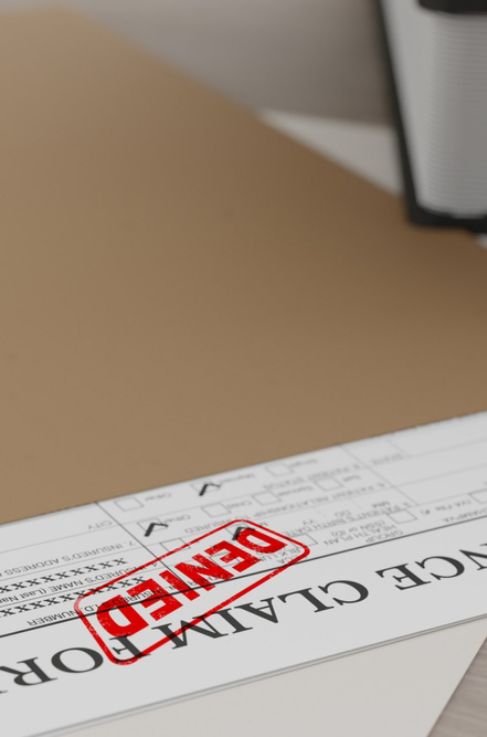 ERISA Document with denied stamp put on the wooden table